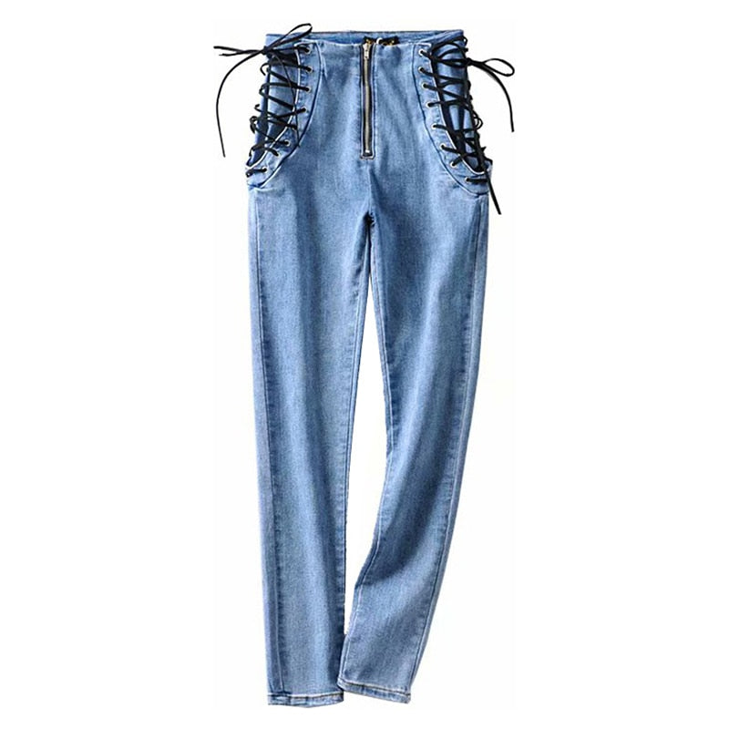 Calça jeans feminina com zíper de cintura alta, Tendência mundial