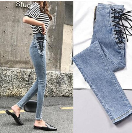 Calça jeans feminina com zíper de cintura alta, Tendência mundial